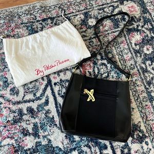 Paloma Picasso black leather and nylon crossbody handbag